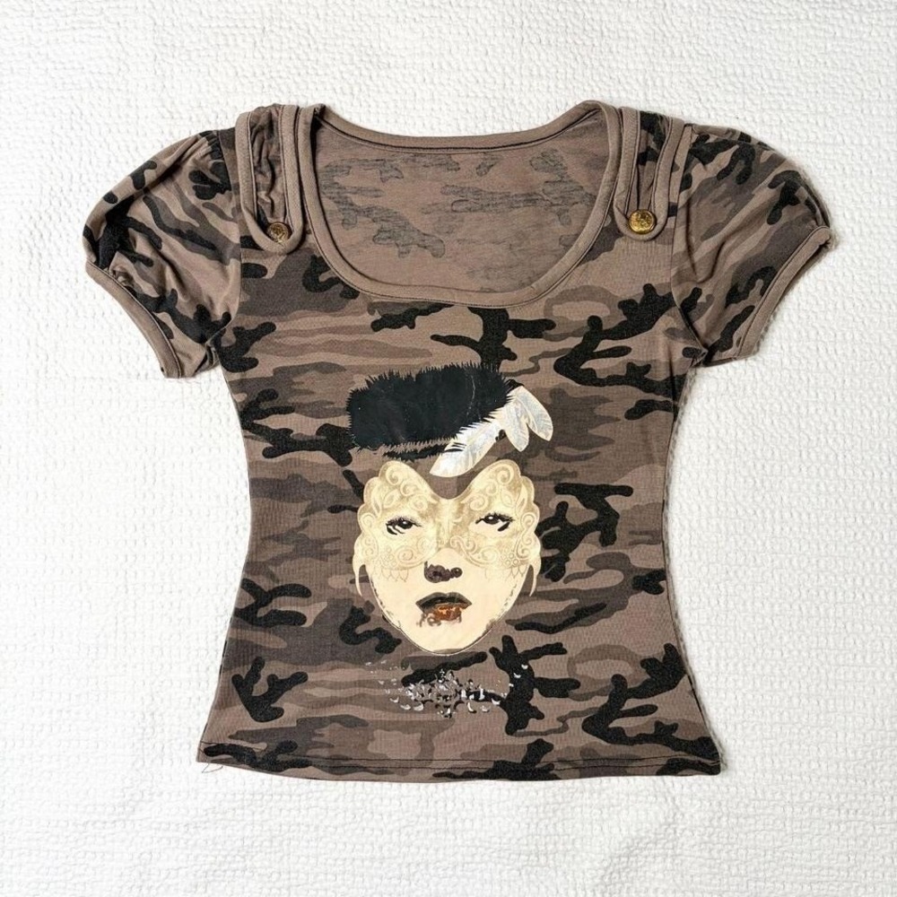 camo masked girl graphic tee